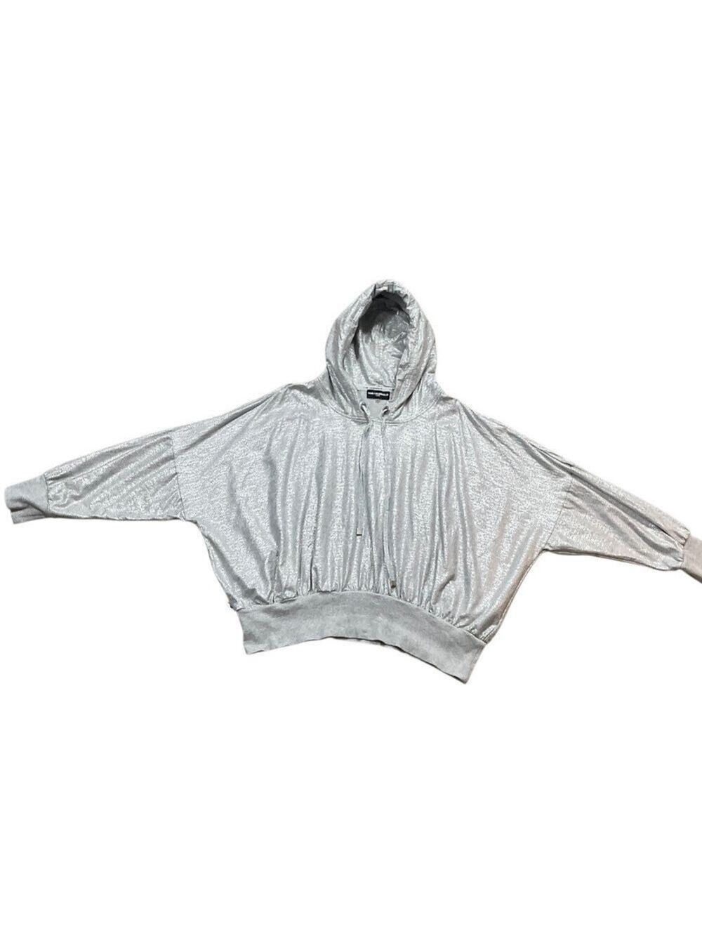 Karl Lagerfeld Paris Large Foiled Metallic Hoodie Light Heather silver - Picture 2 of 11